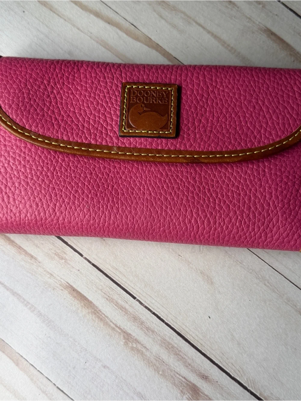 Dooney & Bourke Pink Leather Continental Wallet with Brown Trim